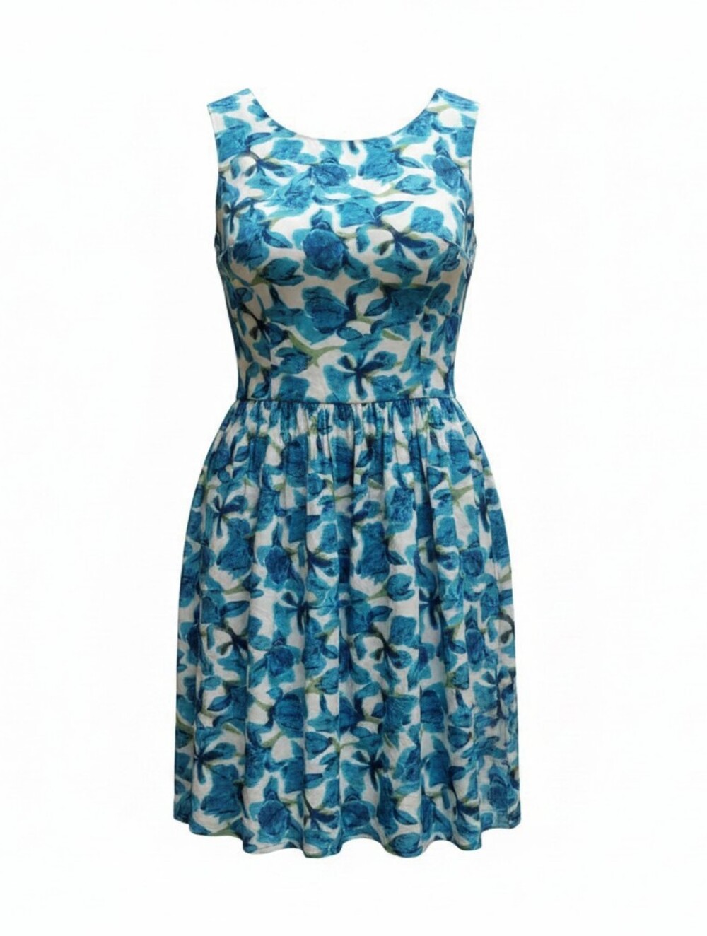 LOFT Blue Floral Sleeveless Fit-and-Flare Mini Dress